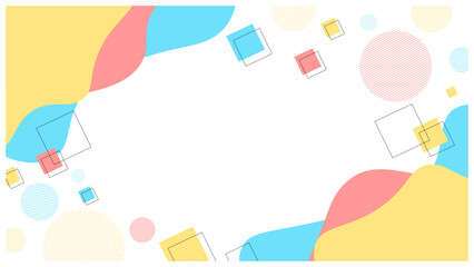 ポップで可愛い流体シェイプとメンフィスのフレーム背景 (黄色 水色 オレンジ)