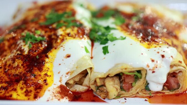 Close-Up of Yogurt Chicken Mersin Tantuni