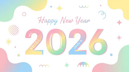 Fototapeta premium Happy new year 2026, colorful gradient numbers and festive decorations on white background