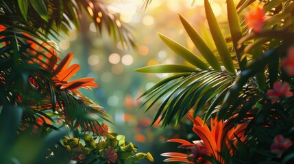 Tropical lush plants background