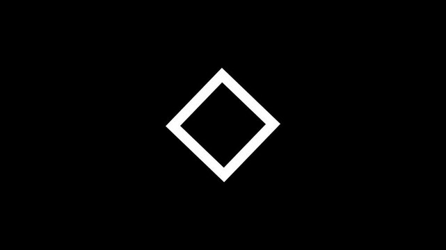 A minimalist geometric illustration featuring a single white diamond shape outline rotated forty-five degrees centered on a solid black background for design.
