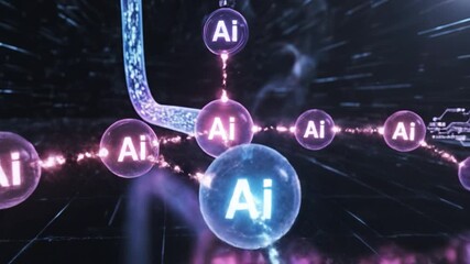 Ai network node sphere neural connection data stream glowing orb digital circuit purple light blue light futuristic design futuristic data pipeline with glowing fiber optic tunnel leading to digital - Powered by Adobe