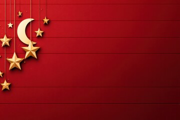 A festive red background adorned with golden crescent moons and stars, symbolizing celebration