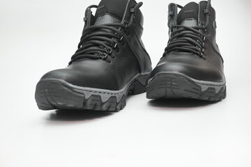 Going to.Winter black leather warm boots with laces for walk