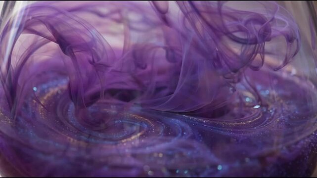 Purple smoke swirling in water, magical alchemy effect