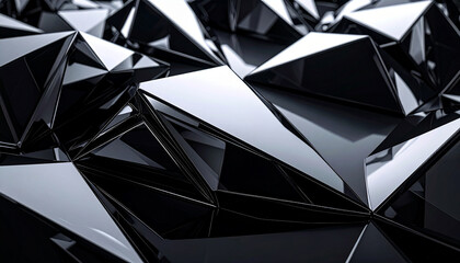 静かに光を映すブラックミラーの艶やかな抽象背景イメージ – Glossy Black Mirror Texture with Subtle Reflections