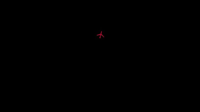 airplane line path icon. Plane icon on world map illustration on black background.