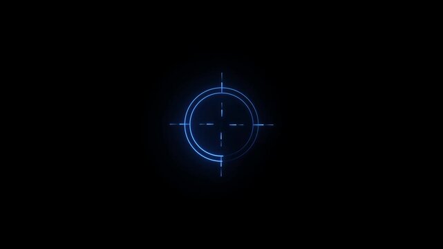 Glowing neon aim cross, target search and aiming icon.