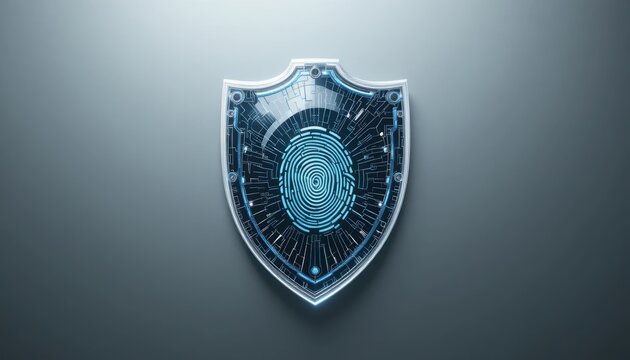 Digital security shield with fingerprint design for data protection Generative AI - Powered by Adobe