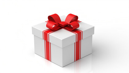 Fototapeta premium White gift box with red heart-shaped ribbon on