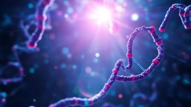 Abstract dna strand with bright light and blurred background