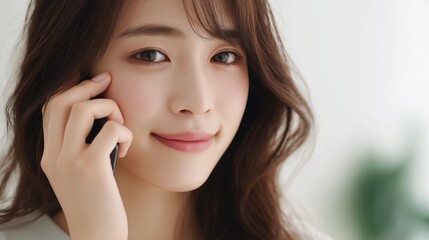 Fototapeta premium スマホで電話をする日本人女性