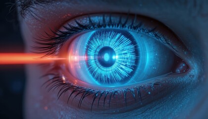 Digital security eye with blue and red effects showcasing advanced technology features Generative AI