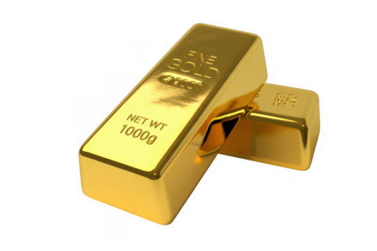 Two gold bars on black precious metal finance isolated on a transparent background - Powered by Adobe