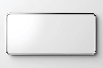 A pristine white rectangular frame with a reflective silver border