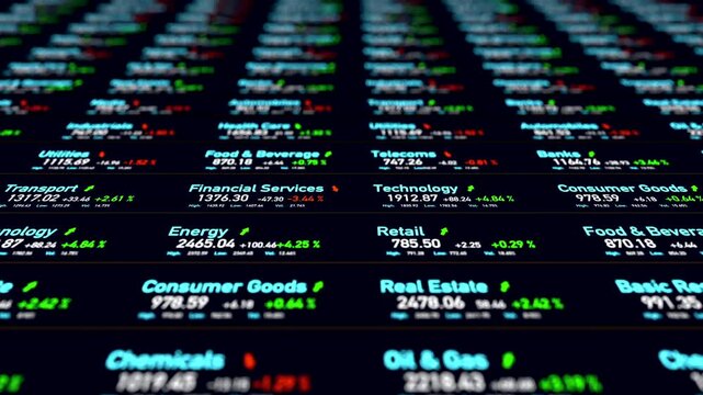 Industrial sectors, telecoms, energy, chemicals, media, insurance, health care, transport, banks, insurance, stock market information. Trading screen, investing, market data, investments, risks, price