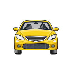 Front view of a modern yellow car, a concept vehicle or automobile. Isolated illustration of the sedan.