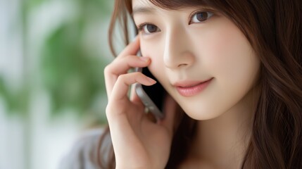 スマホで電話をする日本人女性
