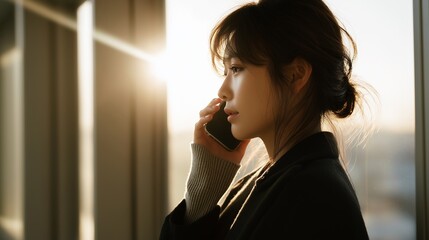 スマホで電話をする日本人女性