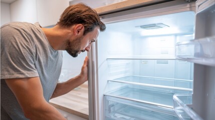 man in kitchen opening refrigerator door