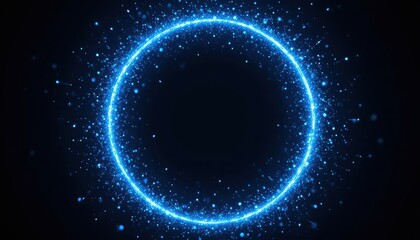 Fototapeta premium Blue light circle with shining particles on dark background Generative AI