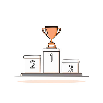 Bronze Trophy on First Place Podium Minimalist Celebration Victory Illustration