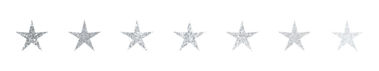 Silver glitter star set isolated on transparent background, luxury festive decoration elements	