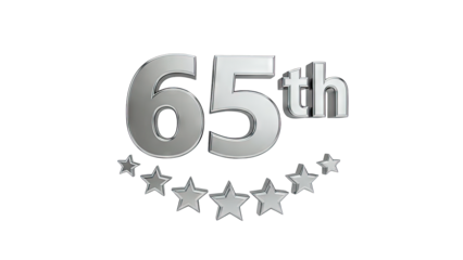 3D 65th Anniversary 3D Render with Stars on transparent background