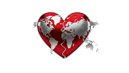 3D Broken Heart Globe on transparent background