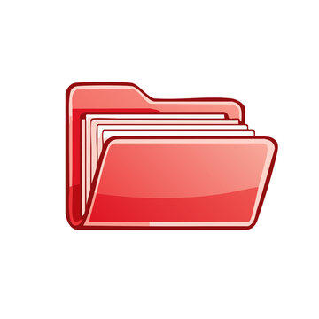 Open Red Folder Icon with Documents Sheets Illustration Glossy Design Style