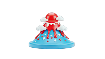 3D Cartoon Volcano with Lava and Clouds on transparent background