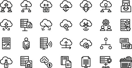 Obraz premium Cloud computing icons and symbols representing data storage, network connections, and digital services