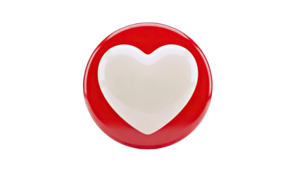 3D Shiny Red Circle with White Heart Icon on transparent background