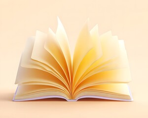 Open book with blank pages on soft pastel background for education