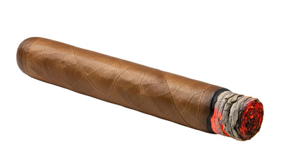 Luxury premium cigar with burning glowing tip, isolated background