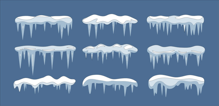 snow icicles frame, frozen winter decoration, frost border vector background design for christmas cards, holiday greetings, seasonal sales, and winter wonderland themed graphic projects.