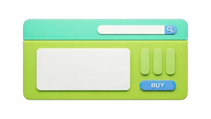 3D Shopping Cart and Search Bar UI Elements on transparent background