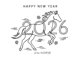 Fototapeta premium Happy New Year 2026 of the Horse – Minimal Line Art Horse Illustration