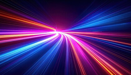 Vivid, dynamic trails of light radiate from a central point, creating a visual flow