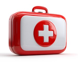 Fototapeta premium Bright Red First Aid Kit with White Cross on a Clean Surface
