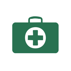 Fototapeta premium Medical first aid kit icon in flat style features a white cross within a circle for emergency preparedness and care
