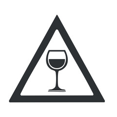 Wine glass symbol contained within a triangular warning sign representing potential alcohol risk and hazard