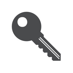Simple Grey Key Illustration for Security Access or Unlock Icon on White