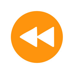 Rewind button with two triangles in orange circle, media player interface
