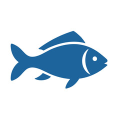 Simple Blue Fish Icon Isolated Flat Design Aquatic Animal Graphic Symbol