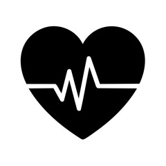 Black Heart Silhouette with White Heartbeat Pulse Line Illustration