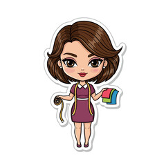 Cartoon Girl Holding Color Palette and Rope.