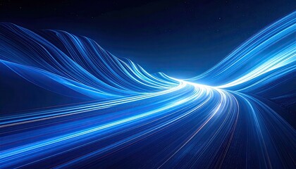 Digital artistic representation of flowing light trails resembling a highway in space