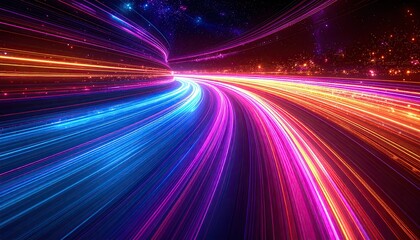 Abstract tunnel of light streaks in vibrant colors, creating a sense of speed and energy