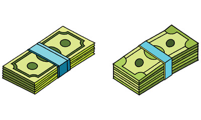 Money Illustration Set &ndash; Cash Stack, Dollar Bills, Coins & Finance Graphic Design .